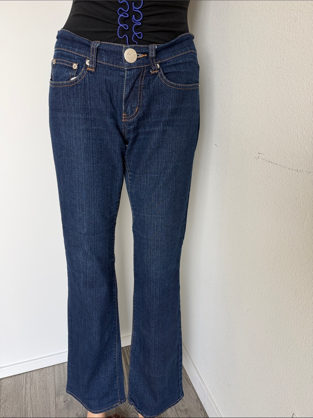 Classic Dark Indigo Flare Jeans - Mid Rise Wide Leg